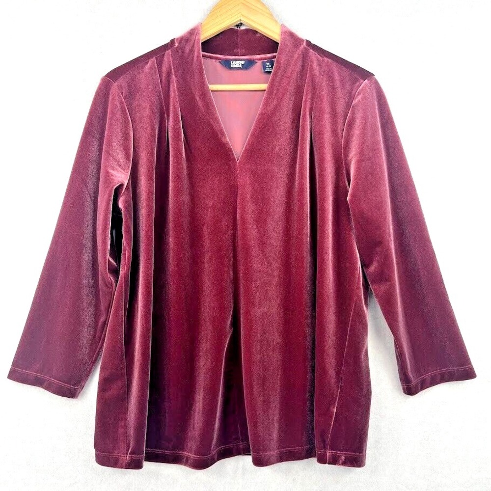 Lands' End Women's Medium (10-12) Velvet V-Neck Burgundy Maroon Red Top‎